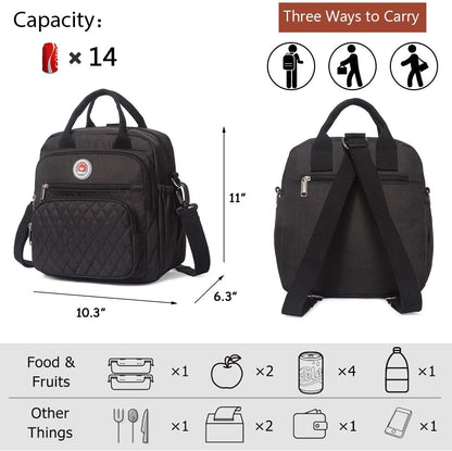 EKERHO Insulated Lunch Bag Backpack for Women/Men, 3 carrying way Lunch Tote, Large Waterproof Cooler Box with Side pockets for Adults, College, Work, Beach, Picnic, Black