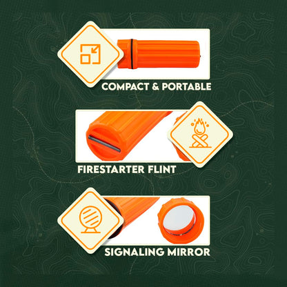 SE 3-IN-1 Orange Waterproof Match Storage Box with Signaling Mirror and Firestarter Flint - CCH6-1