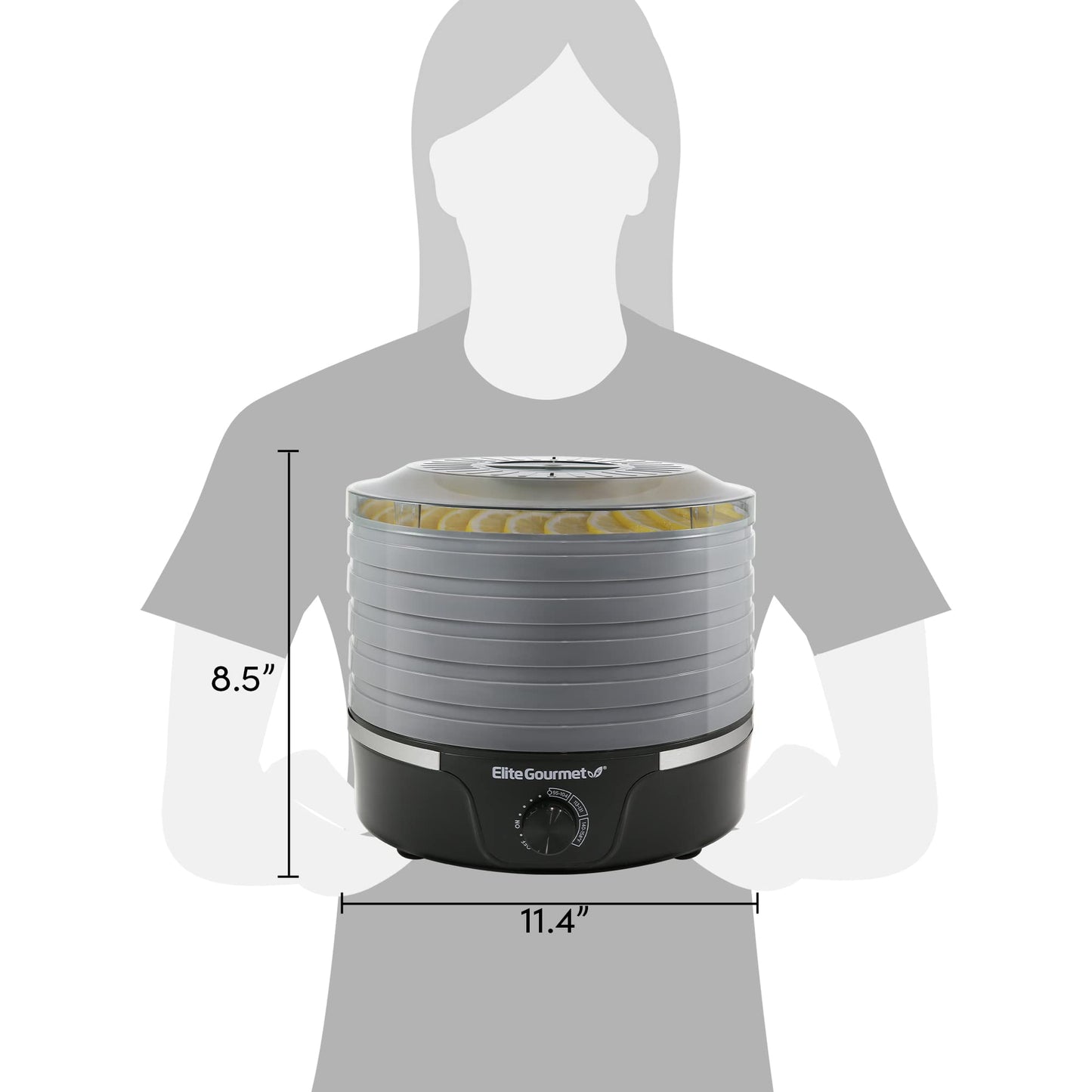 Elite Gourmet EFD319DKG Food Dehydrator, 5 BPA-Free 11.4" Trays Adjustable Temperature Controls, Jerky, Herbs, Fruit, Veggies, Dried Snacks, Black and Grey