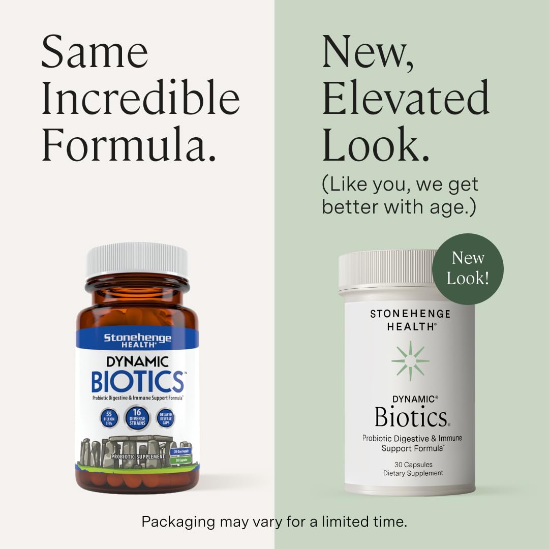 Stonehenge Health Probiotics 55 Billion CFU - 16 Strains, Prebiotic, Synbiotics Dynamic Biotics - Lactobacillus Acidophilus, Delayed Release, Shelf Stable, Non-GMO Gluten Free Veggie Capsule