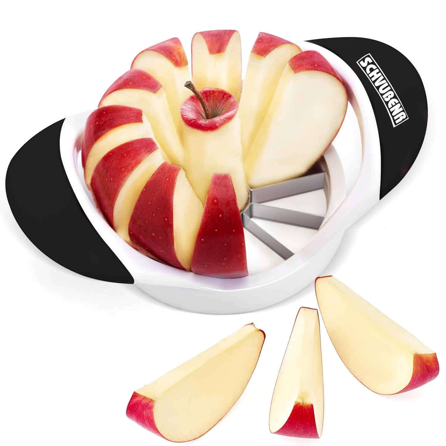 SCHVUBENR 3.5 Inch Apple Slicer with 12 Sharp Blades - Professional Apple Cutter - Stainless Steel Apple Corer - Super Sharp Apple Slicer and Corer - Slice Apple with Ease(Black)
