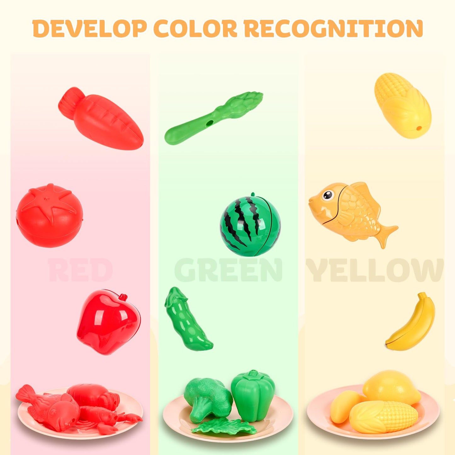 Zero Zoo 105Pcs Kids Kitchen Toy Accessories, Toddler Pretend BBQ Camping Cooking Playset, Play Pots, Pans, Utensils Cookware Toys, Play Food Set, Vegetables, Learning Gift for Girls Boys