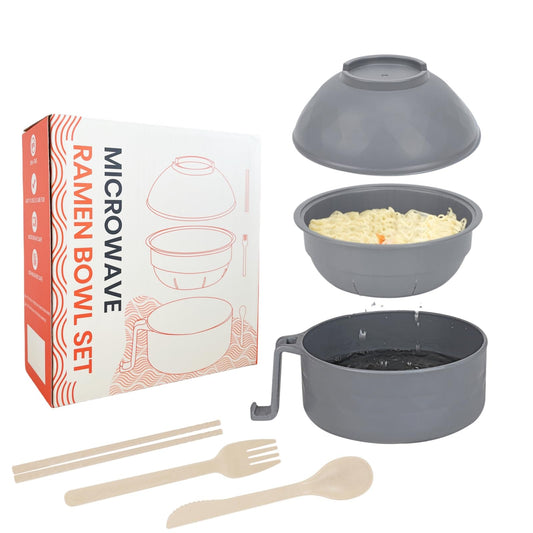 RORBAM Microwave Ramen Cooker,Ramen Bowl With Chopsticks and Spoon,For Office College Dorm Room Essentials Instant Lunch Ideal for Shin and Buldak Noodle On The Go, Dishwasher-Safe,BPA-Free. (gray)