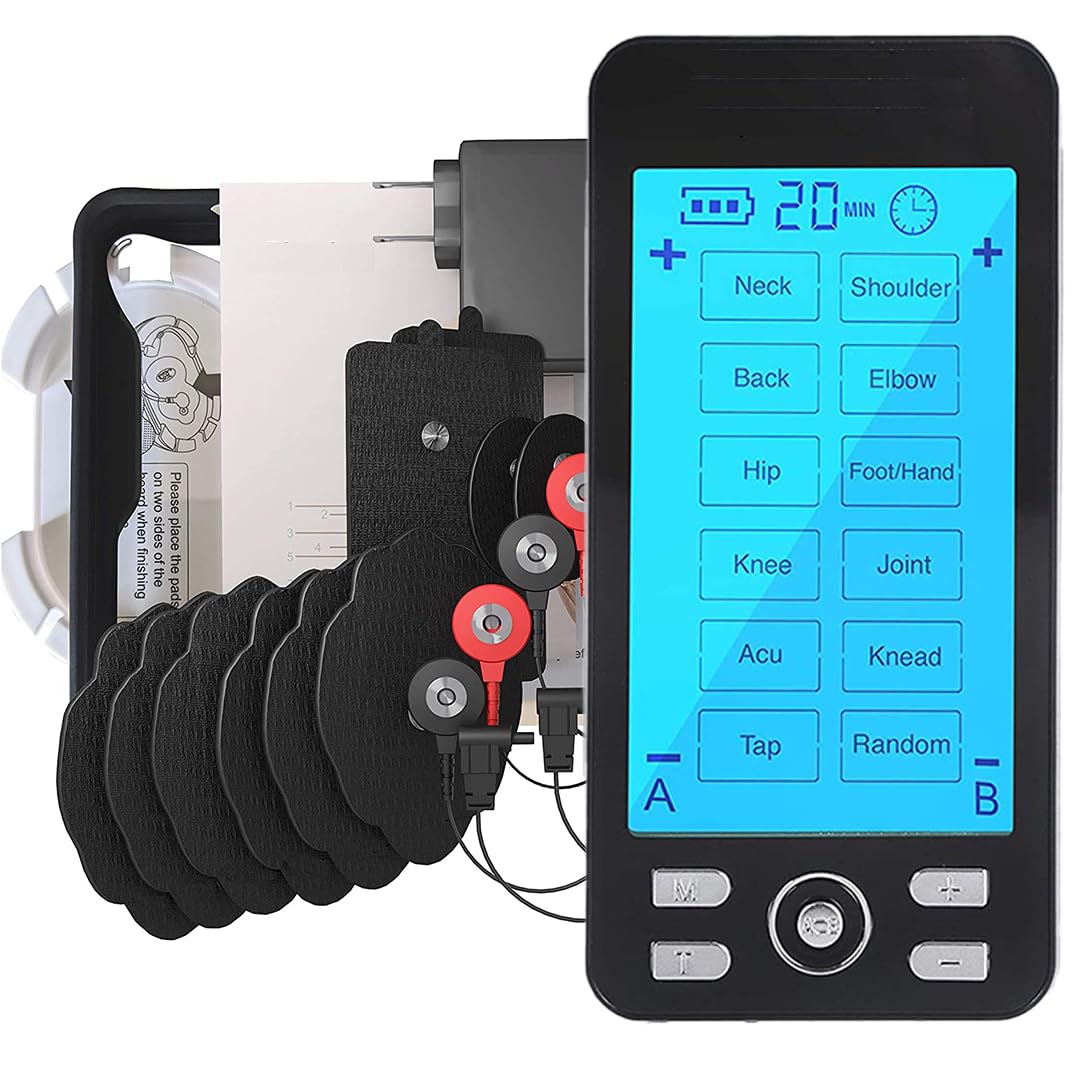 Tens Unit Machine Pulse Massager for Pain Relief, 24 Massage Modes, Rechargeable Muscle Stimulator Device with 10 Pads