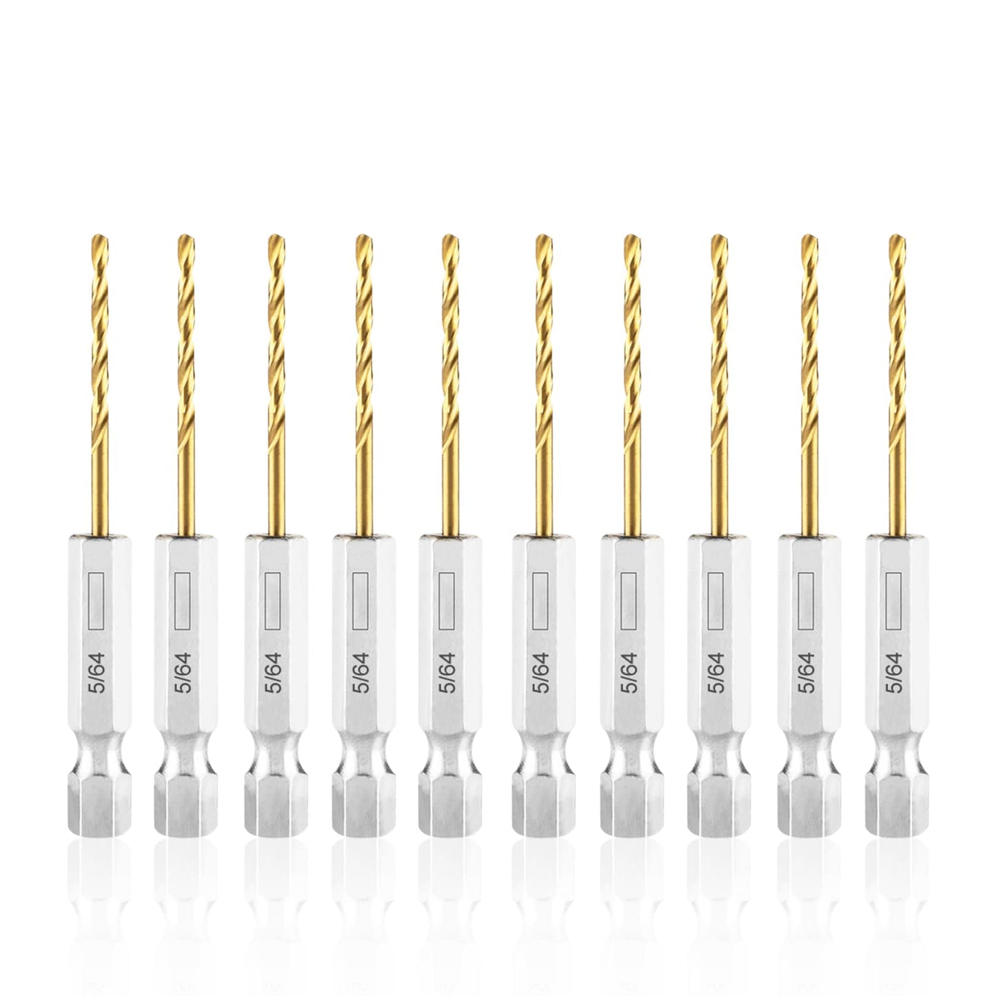 amoolo 5/64 Hex Shank Drill Bits, 10Pcs Titanium HSS Twist Impact Drill Bit Set for Metal, Steel, Wood, Plastic, Quick Change Design