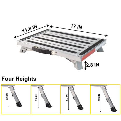 Safety RV Steps, Yagud Height Adjustable Folding Platform Step with 17" X 12" Anti-Slip Surface, Rubber Feet, Handle, Reflective Strips, and T Level, Aluminum RV Step Stool Supports Up to 1000lbs