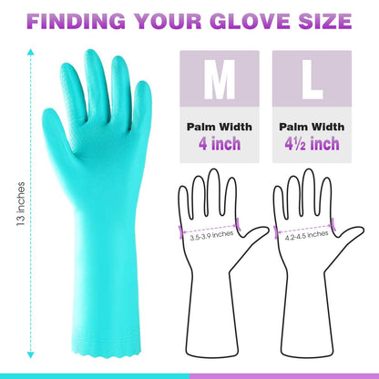Elgood Reusable Dishwashing Cleaning Gloves with Latex free, Cotton lining,Kitchen Gloves 2 Pairs,Purple+blue Medium