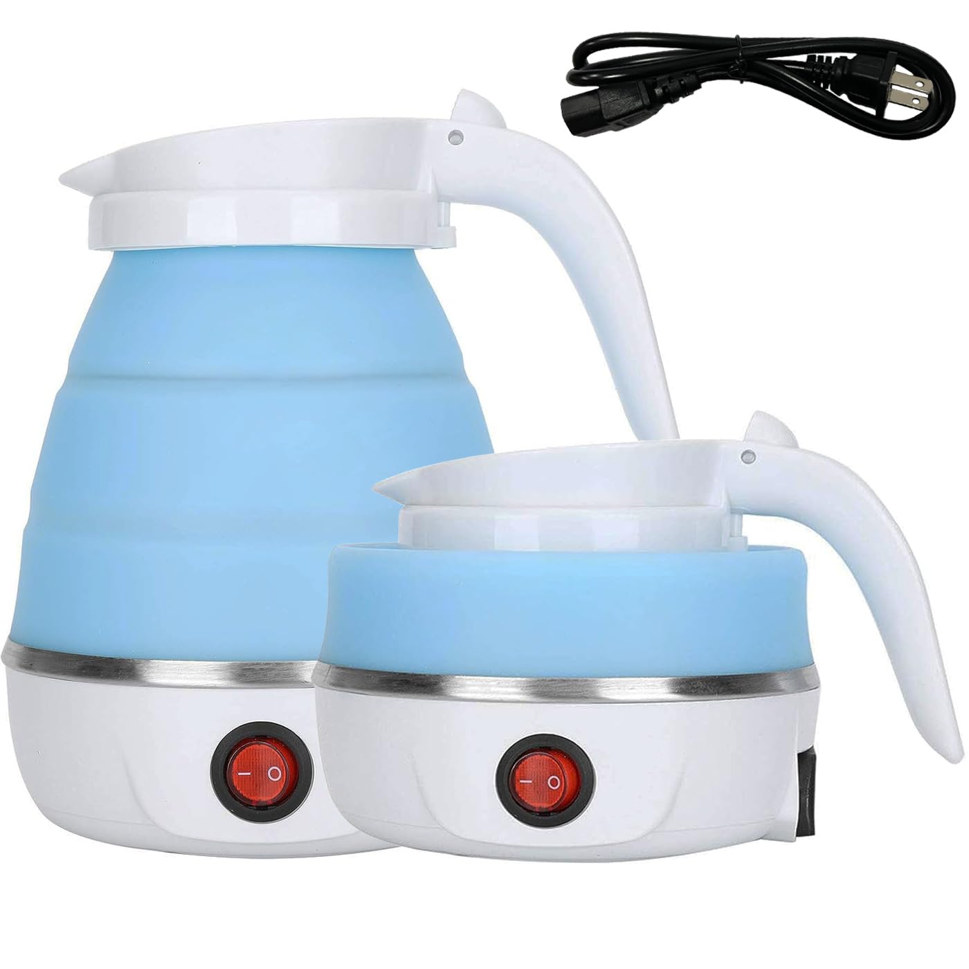 Travel Kettle Electric Small Foldable Portable Kettle,Silicone Collapsible Heating Water Boiler Tea Pot for Camping,Easy for Storage with Separable Power Cord (Blue pro)