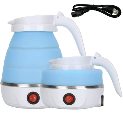Travel Kettle Electric Small Foldable Portable Kettle,Silicone Collapsible Heating Water Boiler Tea Pot for Camping,Easy for Storage with Separable Power Cord (Blue pro)