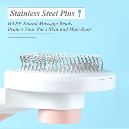 SimpleDot Pet Grooming Brush, Self Cleaning Slicker Brush for Dogs and Cats, Removes Undercoat Loose Hair, Mats, Tangled and Dirt, Massages, All Hair Types (Pink)