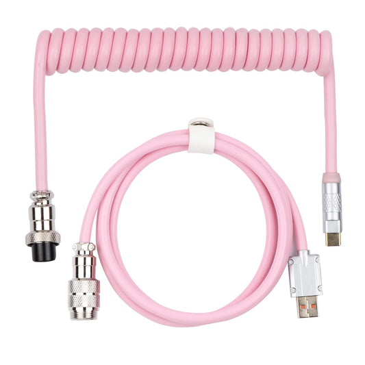 EPOMAKER Puff Aviator Coiled USB Cable, Type C Detachable Mechanical Gaming Keyboard Cable for Win/Mac/Gamers, Suitable for RT100/TH68 PRO/TH80 PRO/TH96/TH80 SE/CIDOO V65. etc(Puff Pink)