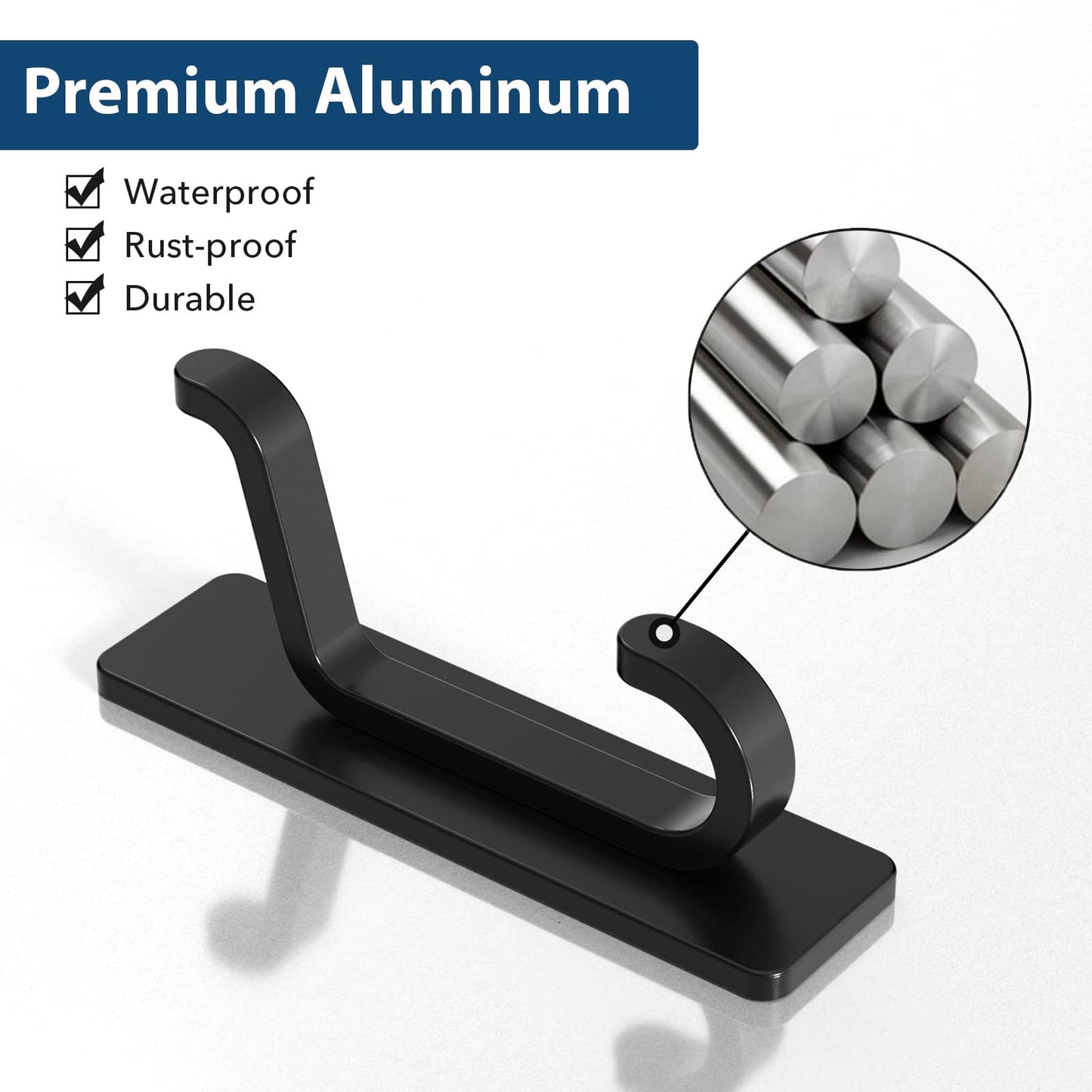 Wall Hooks for Coat and Towel: 13LB Adhesive Door Hanger Stick on, Black 4 Pack