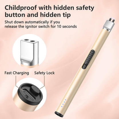 REIDEA Lighter Electric for Candle S4 Pro USB Rechargeable Safety Lock with LED Battery Indicator Flameless Windproof Arc Plasma Lighter for Candle, Fireworks (Champagne Gold)