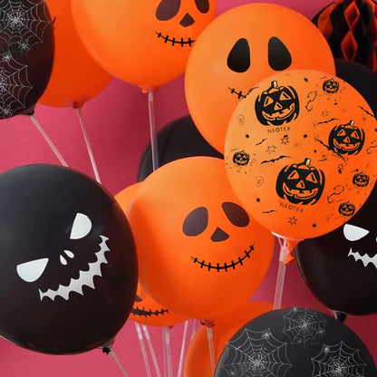 Halloween Decoration Balloons, 50pcs 12 Inch Black Orange White Halloween Balloons Bat Spooky Pumpkin Spider Web Halloween Balloons for Halloween Party Decoration Outdoor Home, Yard Backdrop Party