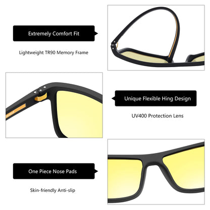 ZENOTTIC Night Vision Glasses for Men Lightweight TR90 Frame UV400 Protection Yellow Lens Night Driving Glasses