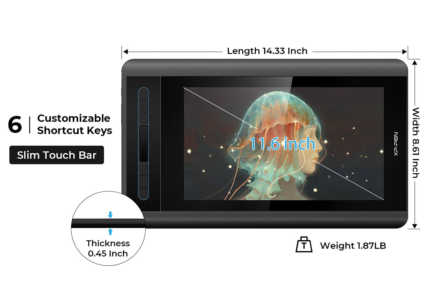 XP-PEN Artist12 11.6 Inch FHD Drawing Monitor Pen Display Graphic Monitor with PN06 Battery-Free Multi-Function Pen Holder and Glove 8192 Pressure Sensitivity
