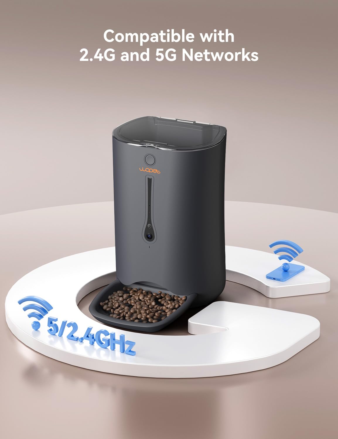 WOPET Automatic Dog Feeder with Camera, 7L Smart WiFi Cat Feeder Dog Food Dispenser, 6-Meal Pet Feeder HD Camera for Voice and Video Recording APP Control