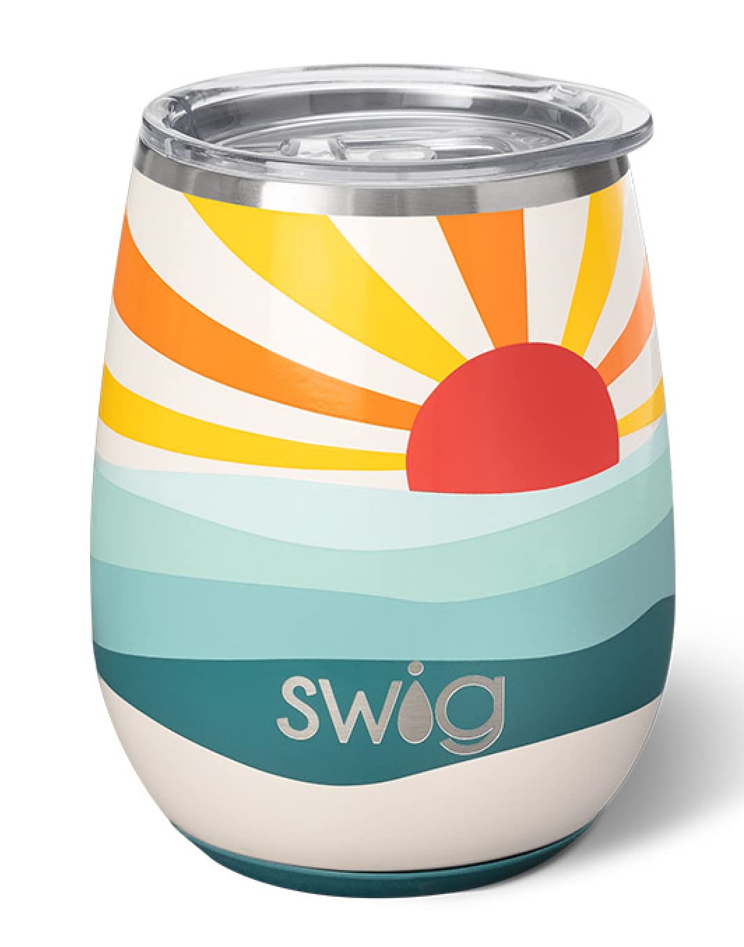 Swig Life 14oz Stemless Wine Cup, Insulated Wine Tumbler with Lid, Stainless Steel Travel Tumbler (Sun Dance)