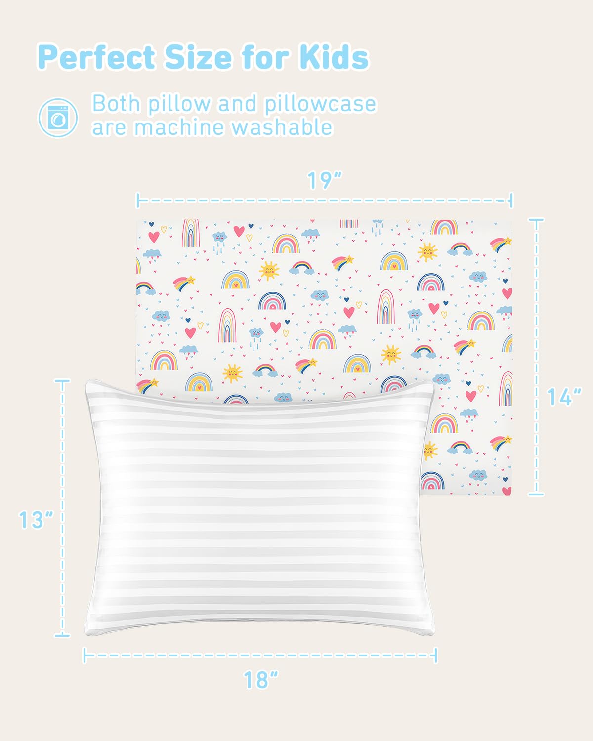 Babebay Toddler Pillow,13X18 Soft Toddler Pillows for Sleeping, Machine Washable Kids Pillow with Cotton Pillowcase, Perfect for Travel, Toddlers Cot
