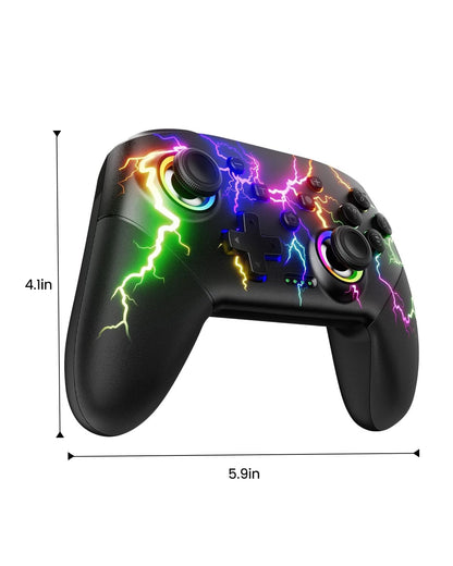VOYEE Switch Controllers Compatible with Switch/Lite/OLED/PC Windows, 1000mAh Programmable RGB Lightning LED, Wireless Pro Controller with One Key Pairing/Wake Up/Turbo/Vibration