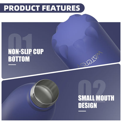 WATERSY Stainless Steel water bottles,17oz/500ml Insulated Water Bottles,Deep Blue metal water bottle Keeps Drink Cold and Hot,BPA Free kids water bottles for School,Gym,Travel,Sports