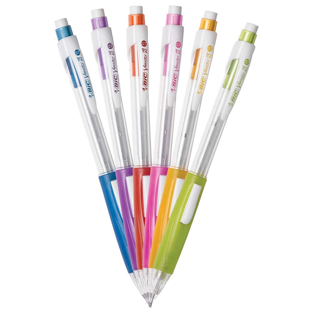 BIC Velocity Side Clic Mechanical Pencils, With Colorful Barrel, Medium Point (0.7mm), 4-Count Pack Mechanical Pencils With Eraser and Lead Refills