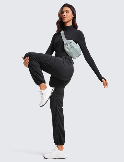 CRZ YOGA Lightweight Straight Leg Workout Pants for Women 30" Casual Ruched Work Gym Athletic Joggers with Pockets Black X-Small