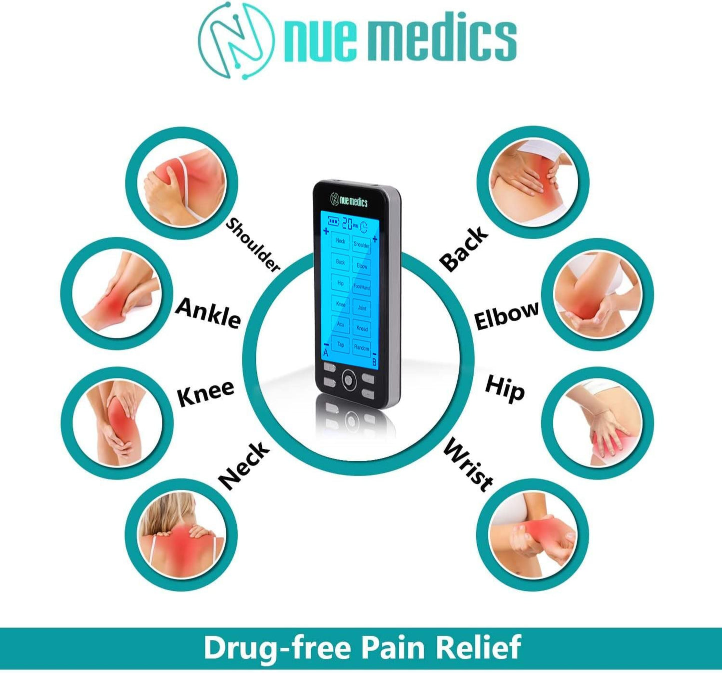 Tens Unit Machine Pulse Massager for Pain Relief, 24 Massage Modes, Rechargeable Muscle Stimulator Device with 10 Pads