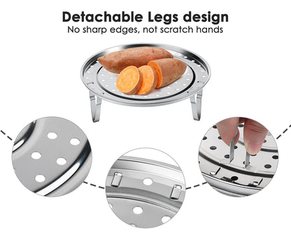 DS. DISTINCTIVE STYLE Steamer Rack 304 Stainless Steel Steaming Rack Steam Tray with Removable Legs for Instant Pressure Cooker Multi-functional Steamer Basket (Silver - 22cm)