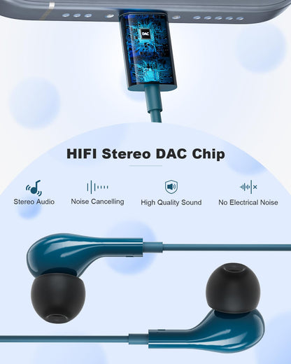 USB C Headphones Wired Earbuds Magnetic in-Ear Headphones C Type for Samsung Galaxy S24 S23 Ultra S25 S22 iPhone 15 16 17 Pro Max iPad Pro with Microphone HiFi Stereo for A56 A54 A35 A54 5g A16