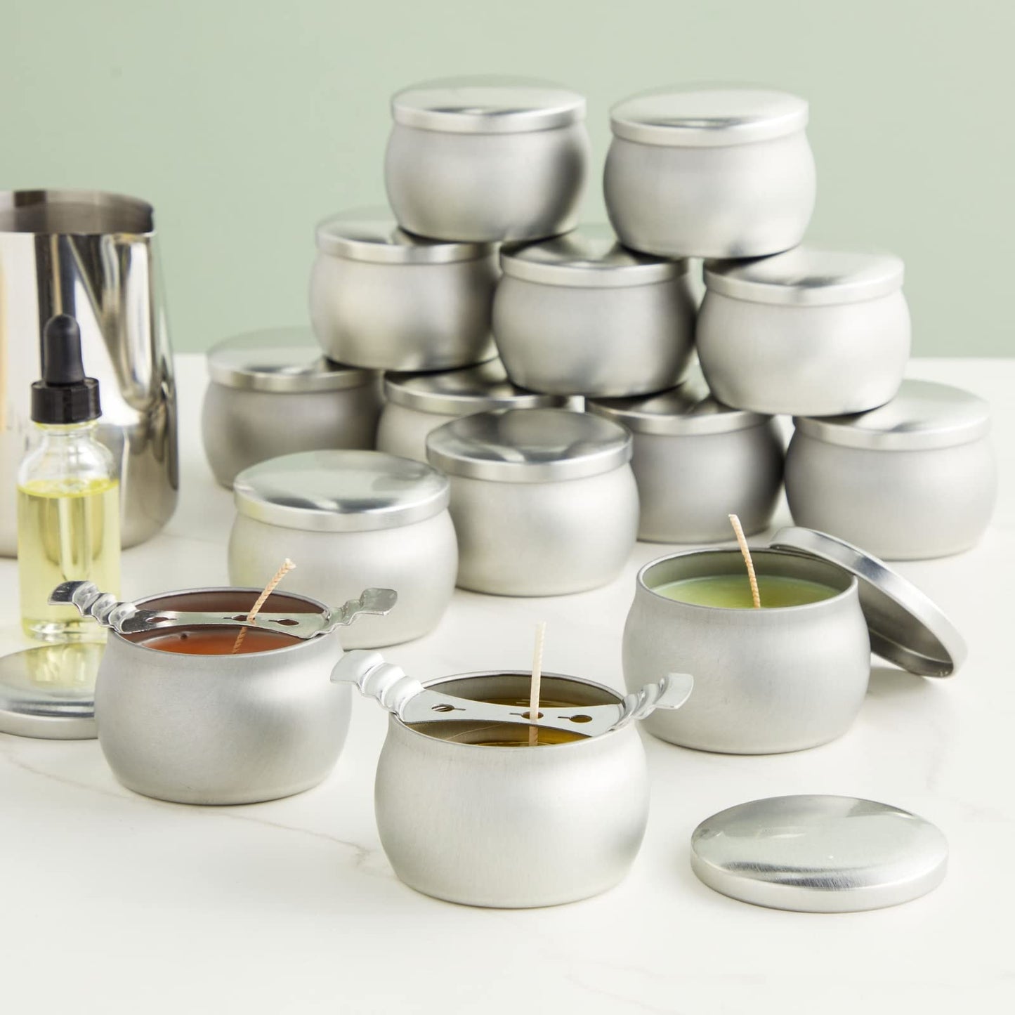 Bright Creations Candle Tins - 4 oz, 3 x 2 in, Silver, 24 Pack - Tin Cans with Lids & Tiny Containers for Wax Projects - DIY Candle Making Supplies