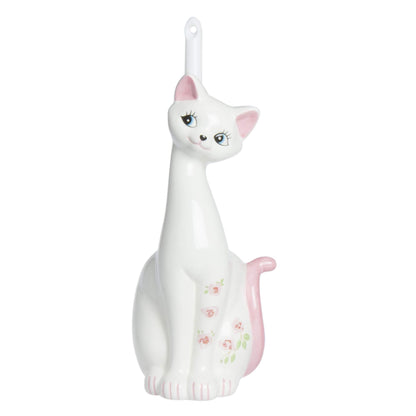 Sunart SAN1708 Cute Miscellaneous Goods Lovely Pottery Cat Toilet Brush Stand with Toilet Brush 5.1 inches (13 cm) Width Pink