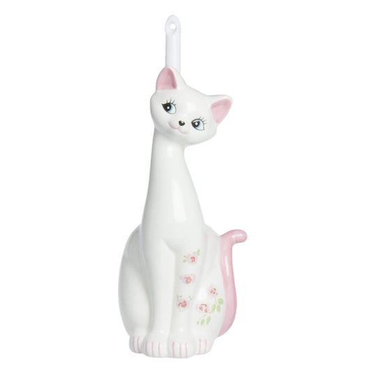 Sunart SAN1708 Cute Miscellaneous Goods Lovely Pottery Cat Toilet Brush Stand with Toilet Brush 5.1 inches (13 cm) Width Pink