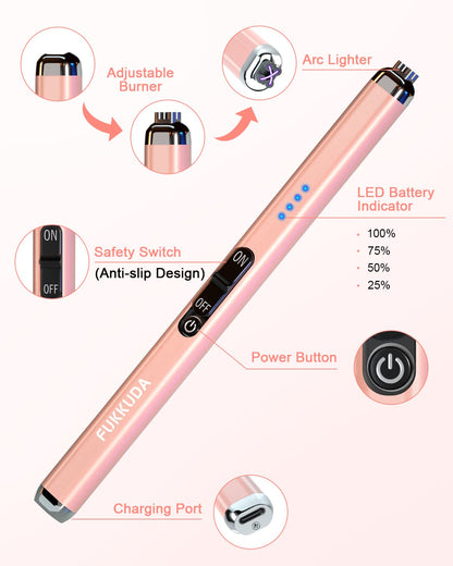 【Upgraded】 Dual Arc Electric Candle Lighter Rechargeable USB Lighter Plasma Arc Lighters for Candle (Rose Gold)