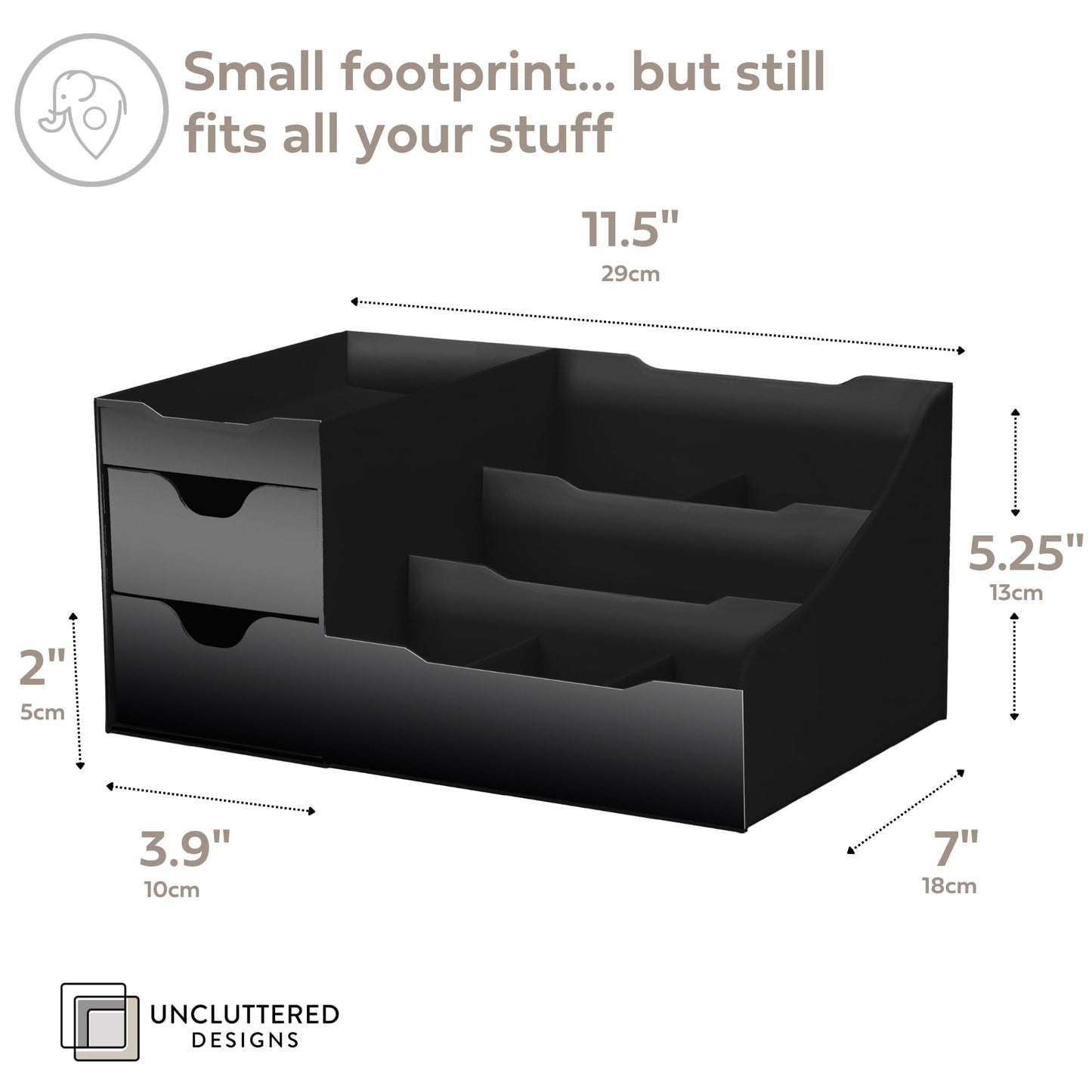 Uncluttered Designs Large Black Vanity Organizer - Countertop Mens Organizer With Drawers for Cologne, Deodorant, Beard, Shaving Lotion, Perfume & Skincare - Perfect for Bathroom & Bedroom Storage