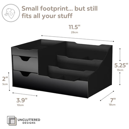 Uncluttered Designs Large Black Vanity Organizer - Countertop Mens Organizer With Drawers for Cologne, Deodorant, Beard, Shaving Lotion, Perfume & Skincare - Perfect for Bathroom & Bedroom Storage