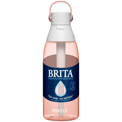 Brita Hard-Sided Plastic Premium Filtering Water Bottle, BPA-Free, Reusable, Replaces 300 Plastic Water Bottles, Filter Lasts 2 Months or 40 Gallons, Includes 1 Filter, Blush - 36 oz.