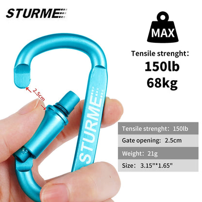 STURME Carabiner Clip Aluminum D-Ring Locking Durable Strong and Light Large Carabiners Clip Set for Outdoor Camping Screw Gate Lock Hooks Spring Link Improved Design Pack (9 Pack)