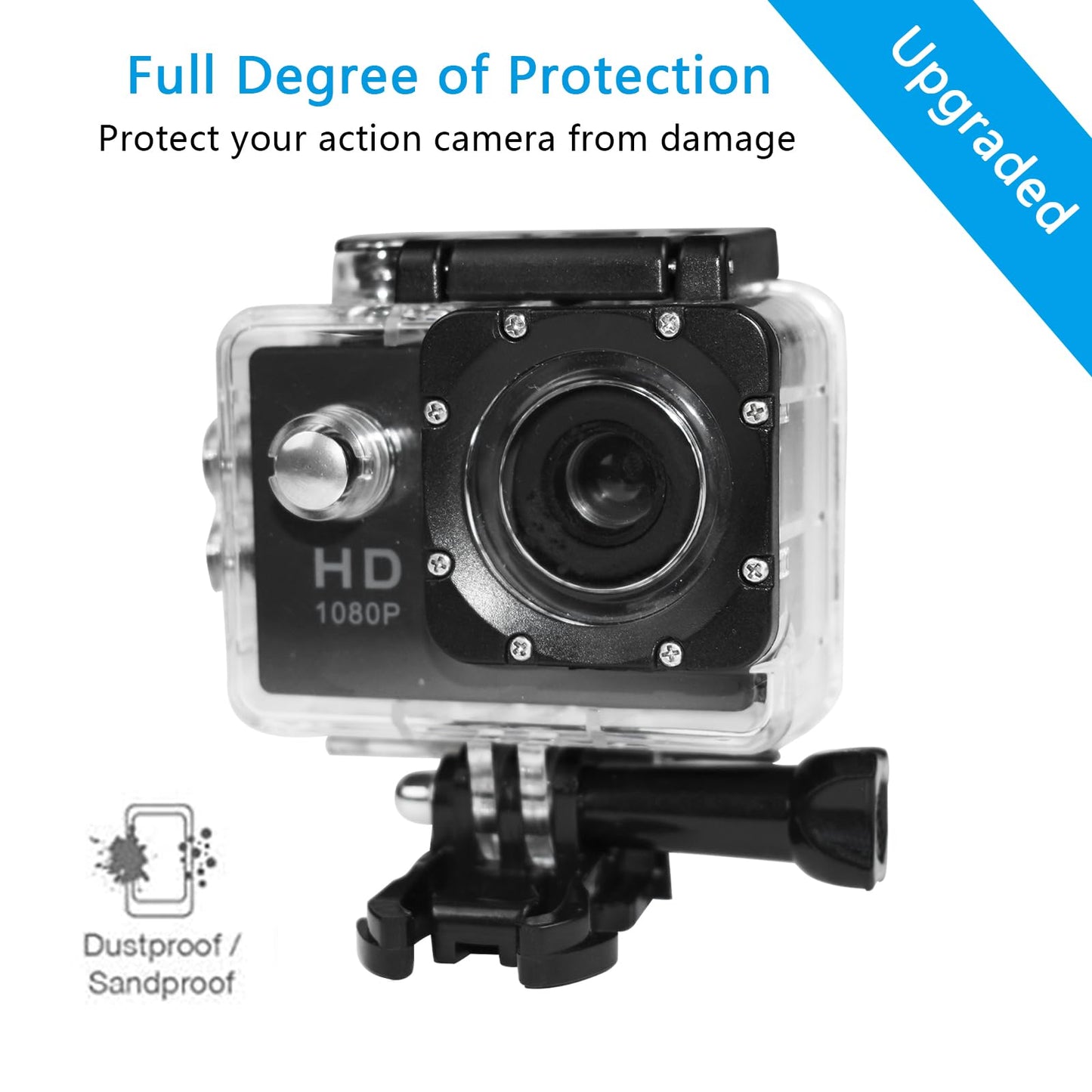 Waterproof Case Compatible with AKASO EK7000/Apexcam M80AIR/Pro Xtreme/SJCAM SJ4000/Dragon Touch Vision3 YF, Waterproof Housing Case for Action Camera with Same Button Position(Watch Install Video)