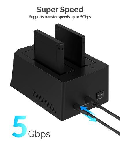 SABRENT USB Type C SATA 2.5” & 3.5” Dual Bay Hard Drive Docking Station | Offline Cloning | Up to 5Gbps | Tool Free Installation (EC-CH2B)