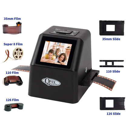 Digital Film & Slide Scanner – Converts 35mm 110 135 126KPK Super 8 & 8mm Film Negatives & Slides to High-Resolution 22 MP JPEG Images, Built-in 128MB Memory, 2.4 LCD Screen (Black)