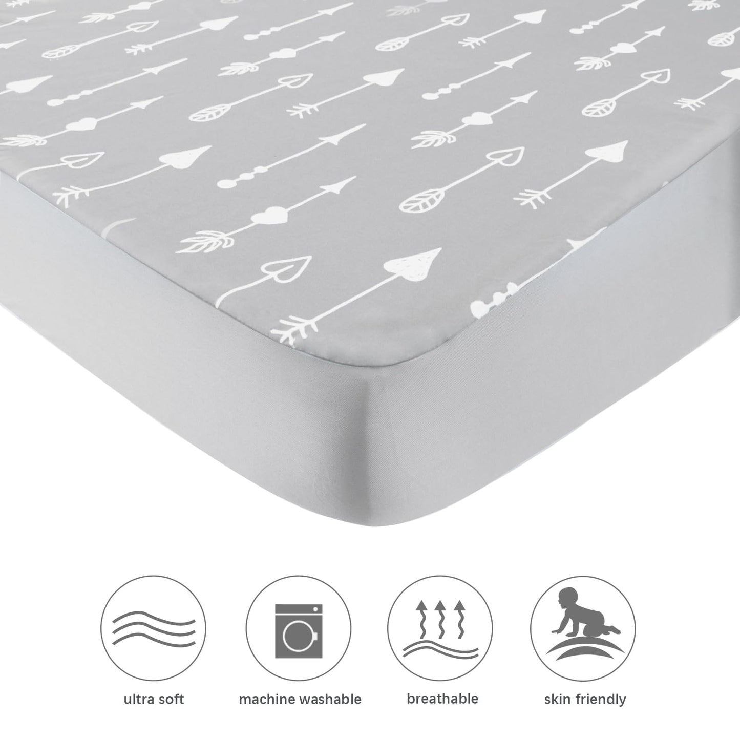 Square Playard/Playpen Fitted Sheets, Perfect for New Room2 / TotBloc Portable Playard, 2 Pack, Ultra Soft Microfiber, Fitted Playpen Sheet, Navy Cloud and Grey Arrow