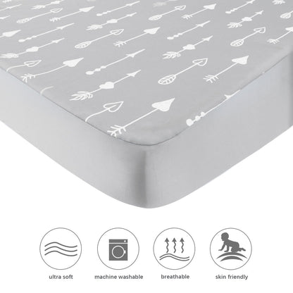 Square Playard/Playpen Fitted Sheets, Perfect for New Room2 / TotBloc Portable Playard, 2 Pack, Ultra Soft Microfiber, Fitted Playpen Sheet, Navy Cloud and Grey Arrow
