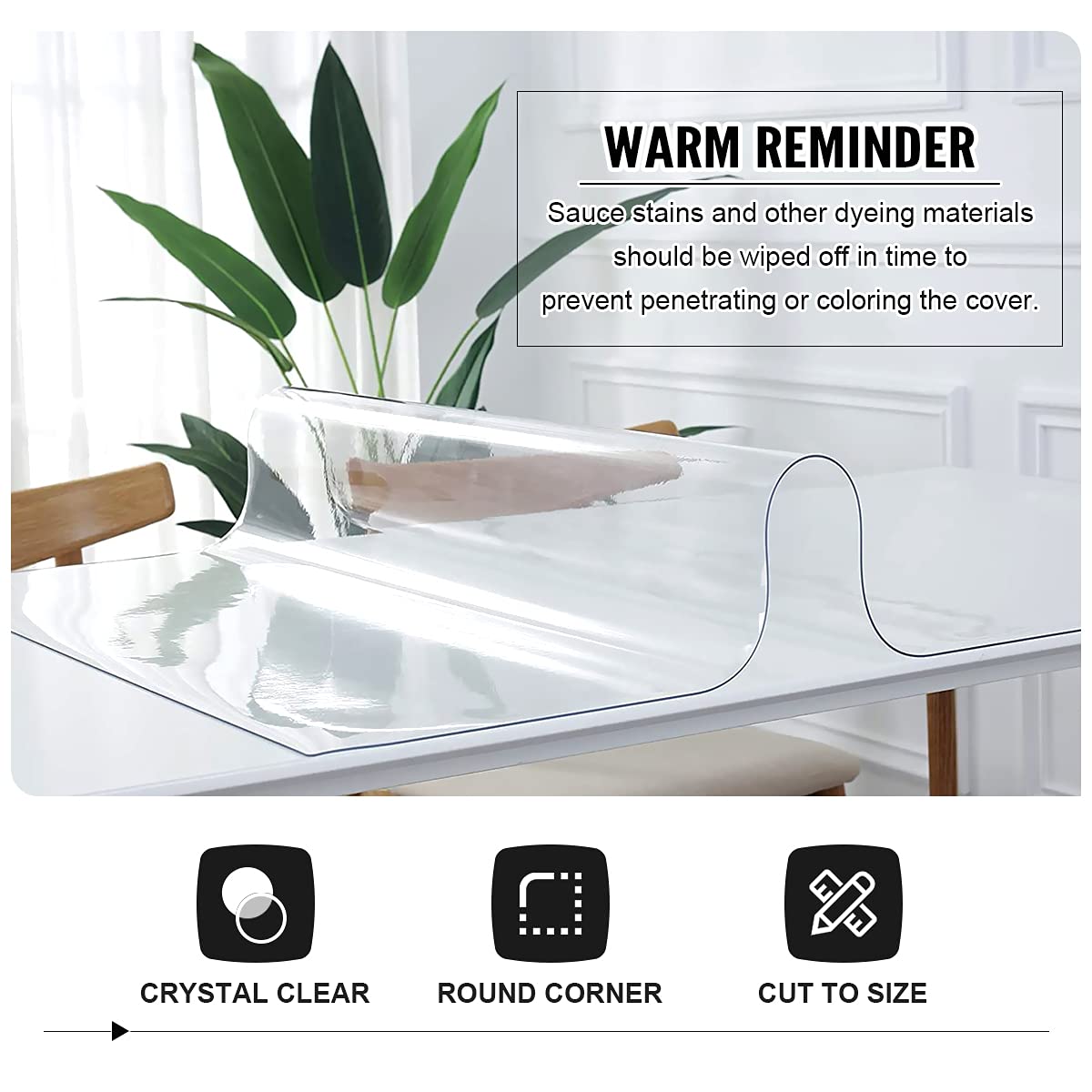Royhom Clear Table Cover Protector 20 x 72 Inch, 2mm Thick Clear Plastic Table Cover Protector, PVC Desk Mat, Easy to Clean, Waterproof Tablecloth for Kitchen, Dinning Room