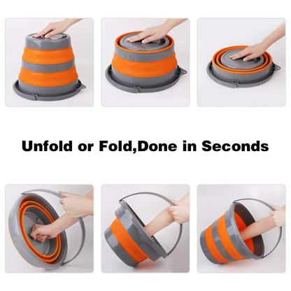 2 Pack Collapsible Plastic Bucket with 2.6 Gallon (10L) Each, Foldable Round Tub for House Cleaning, Space Saving Outdoor Waterpot for Garden or Camping, Portable Fishing Water Pail (Blue & Orange)