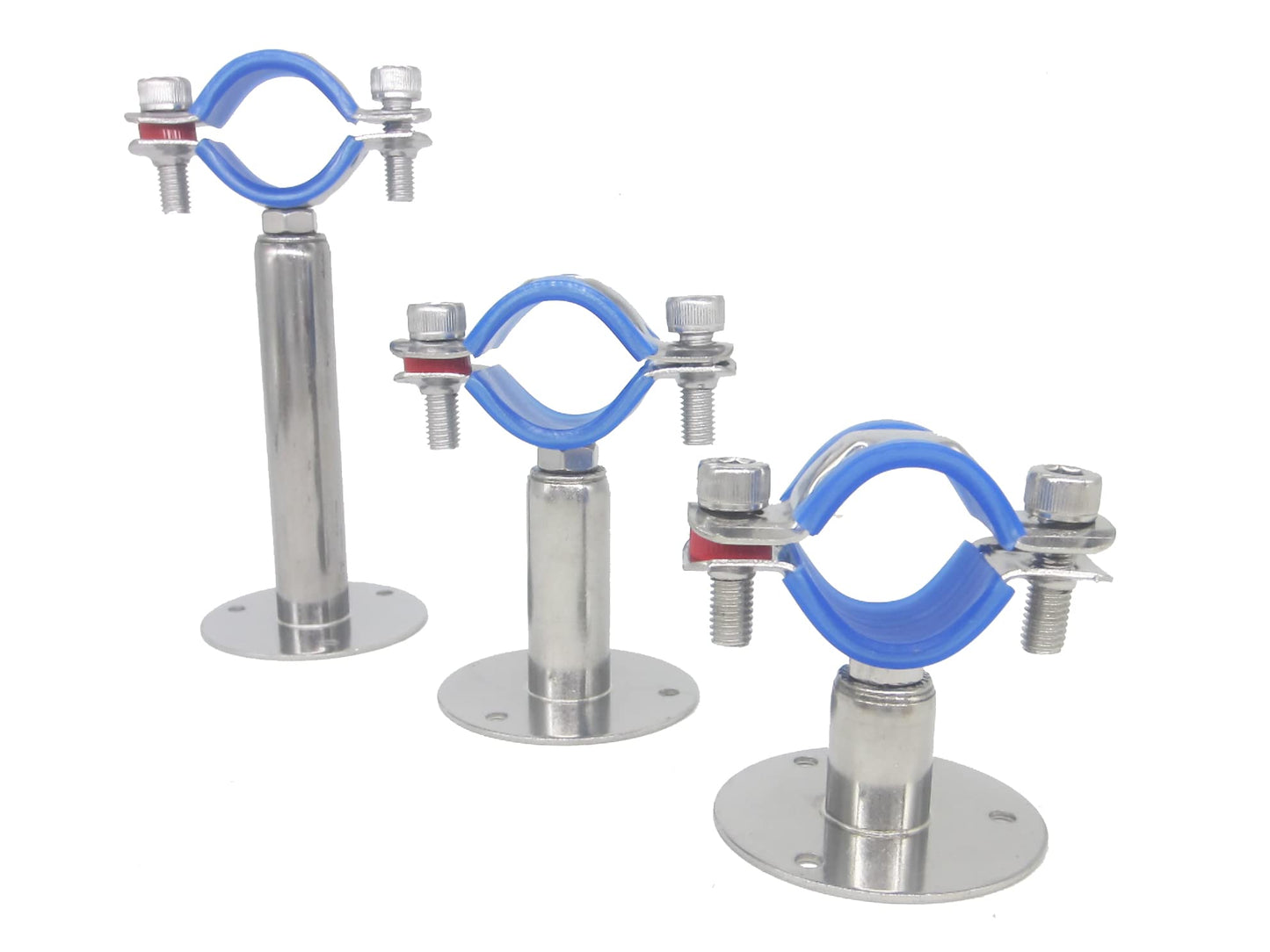 Stainless Steel Adjustable Pipe Clamp Bracket - Wall/Ceiling Mount Support for 1/2-Inch (19mm) Pipe, Heavy-Duty Rustproof Brackets with Screws, Extended Type, Set of 2