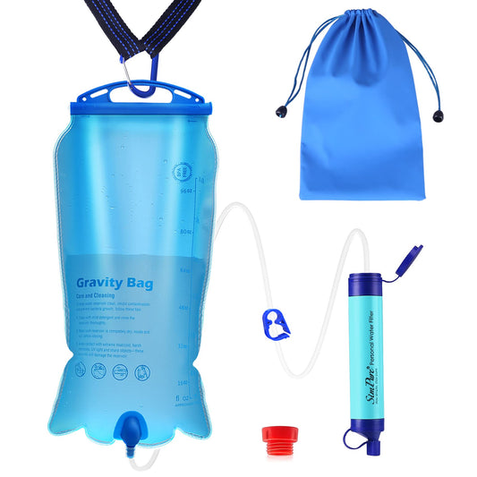 SimPure Gravity Water Filter, Portable Gravity-Fed Water Purifier with 3L Bag, Tree Strap, BPA Free Survival Gear and Equipment for Camping Hiking Emergency Preparedness