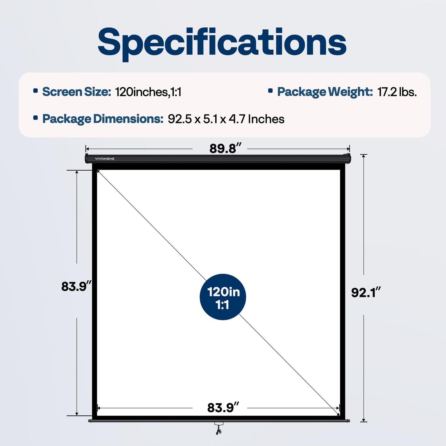 VIVOHOME Projector Screen Pull Down, 1:1 120 Inch Retractable Projection Screen, HD 4K Manual Pull Movie Screen for Home Theater, Cinema, Office (84x84 Inch Black)