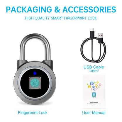 Fingerprint Padlock, Bluetooth Lock, Mobile APP, MEGAFEIS Smart Padlock with Keyless Biometric, Water Resistant, Suitable for Gym, Sports, Bike, School, Locker and Storage(Grey)