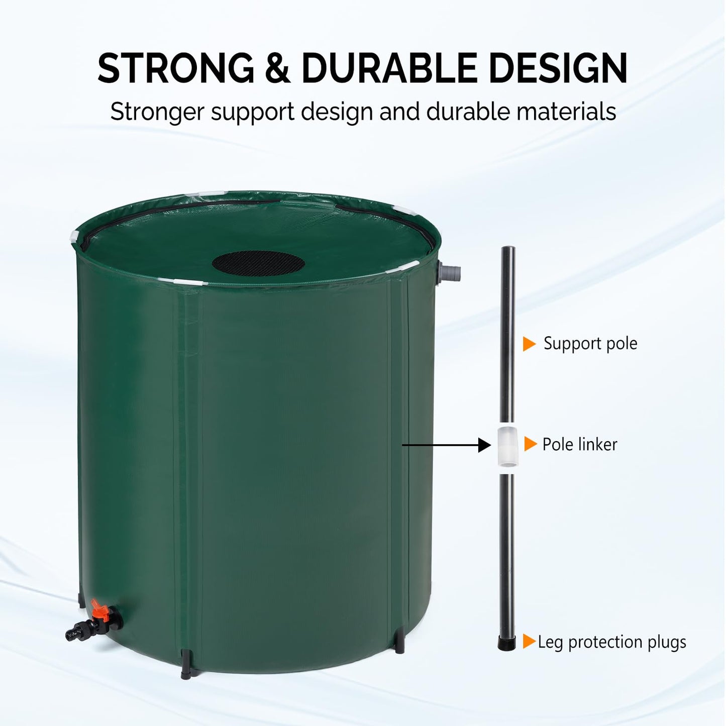 VINGLI 50 Gallon Collapsible Rain Barrel, Portable Water Storage Tank, Rainwater Collection System Downspout, Water Catcher Container with Filter Spigot Overflow Kit